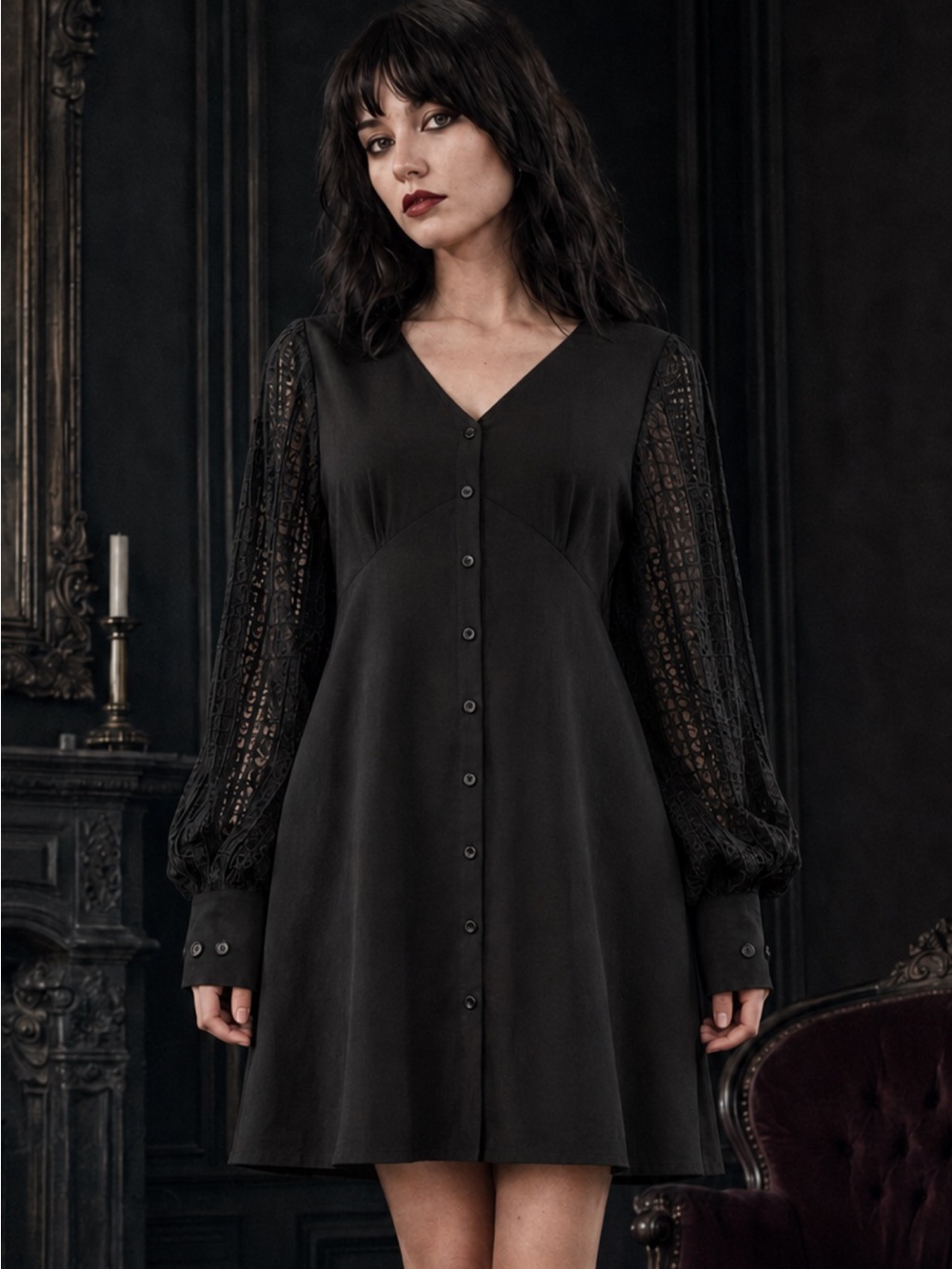 Disturbia Covenant Black Lace Sleeve Mini Dress NWT US 16